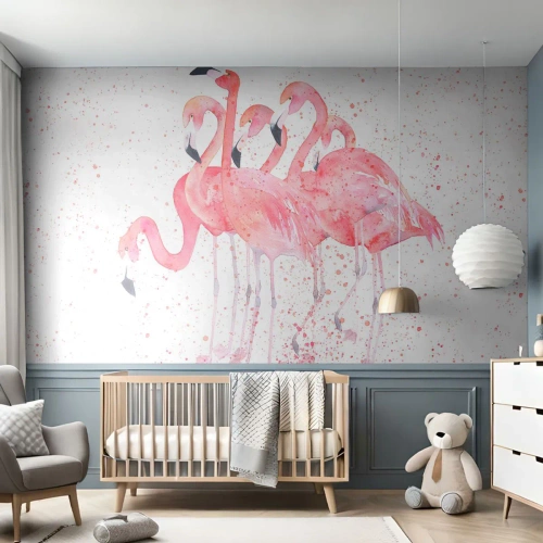 Fototapeta Standard Eco - Růžový ansámbl - Plameňáci, Ptactvo, Grafika - 500x350 cm
