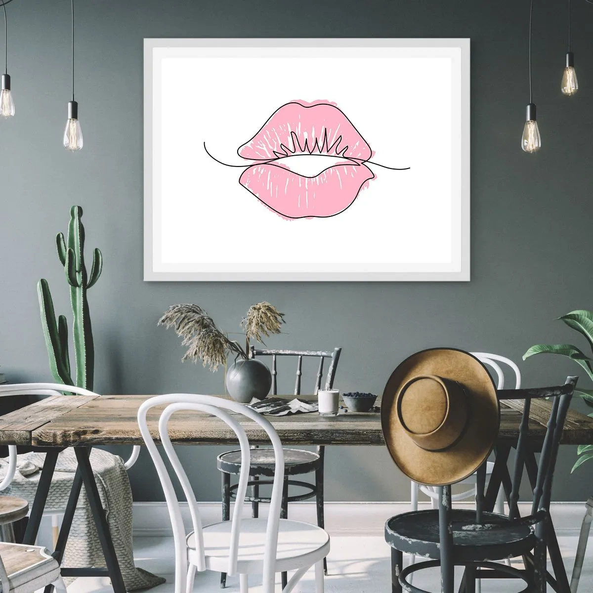 Plakát v bílém rámu - Jsi připraven na polibek? - 100x70 cm