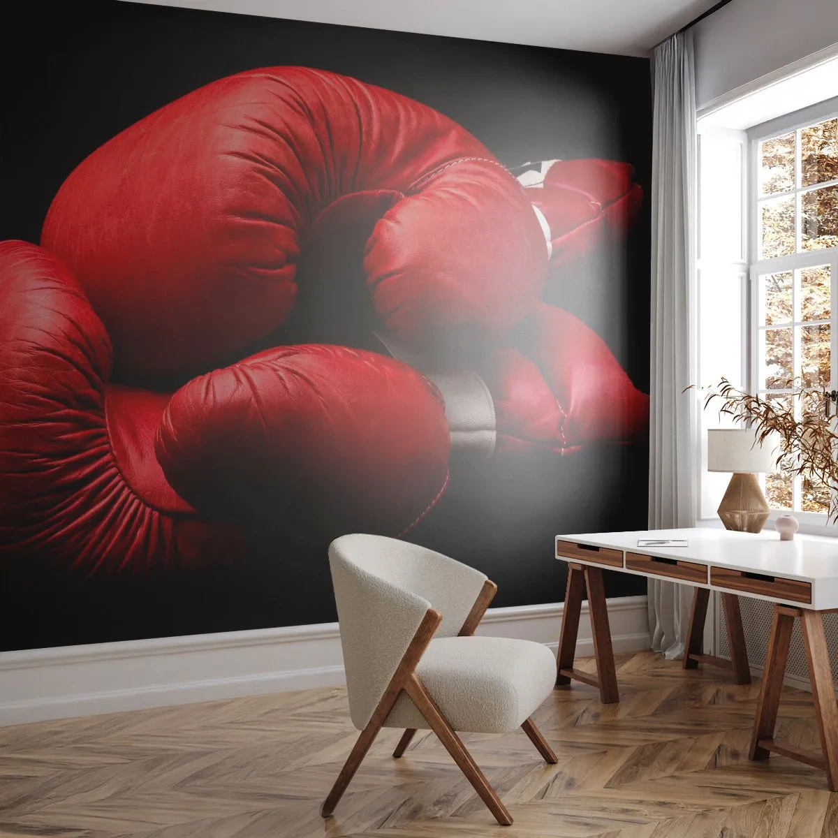 Fototapeta Samolepicí Deluxe Sticker - Emoce války za námi - Sport, Box, Boxovací rukavice - 250x175 cm