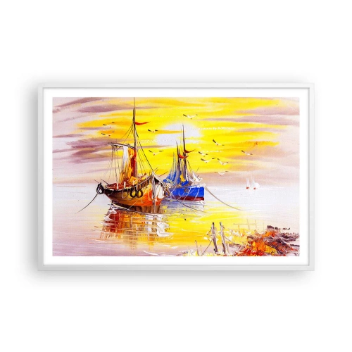 Plakát v bílém rámu - Zasloužený odpočinek v přístavu - 91x61 cm