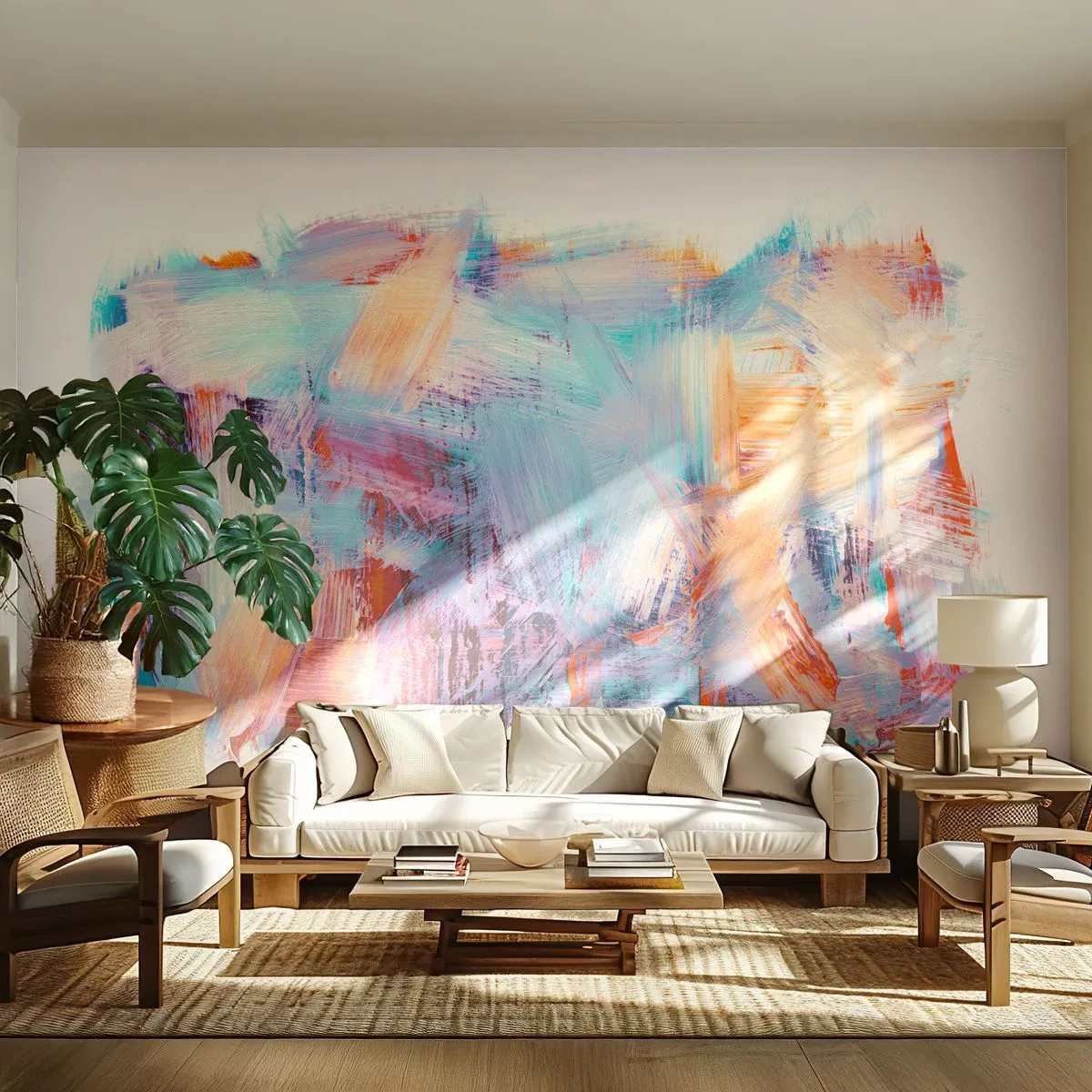 Fototapeta Premium Sand - Barevný nepořádek - Minimalistický, Pastel, Kus - 300x210 cm