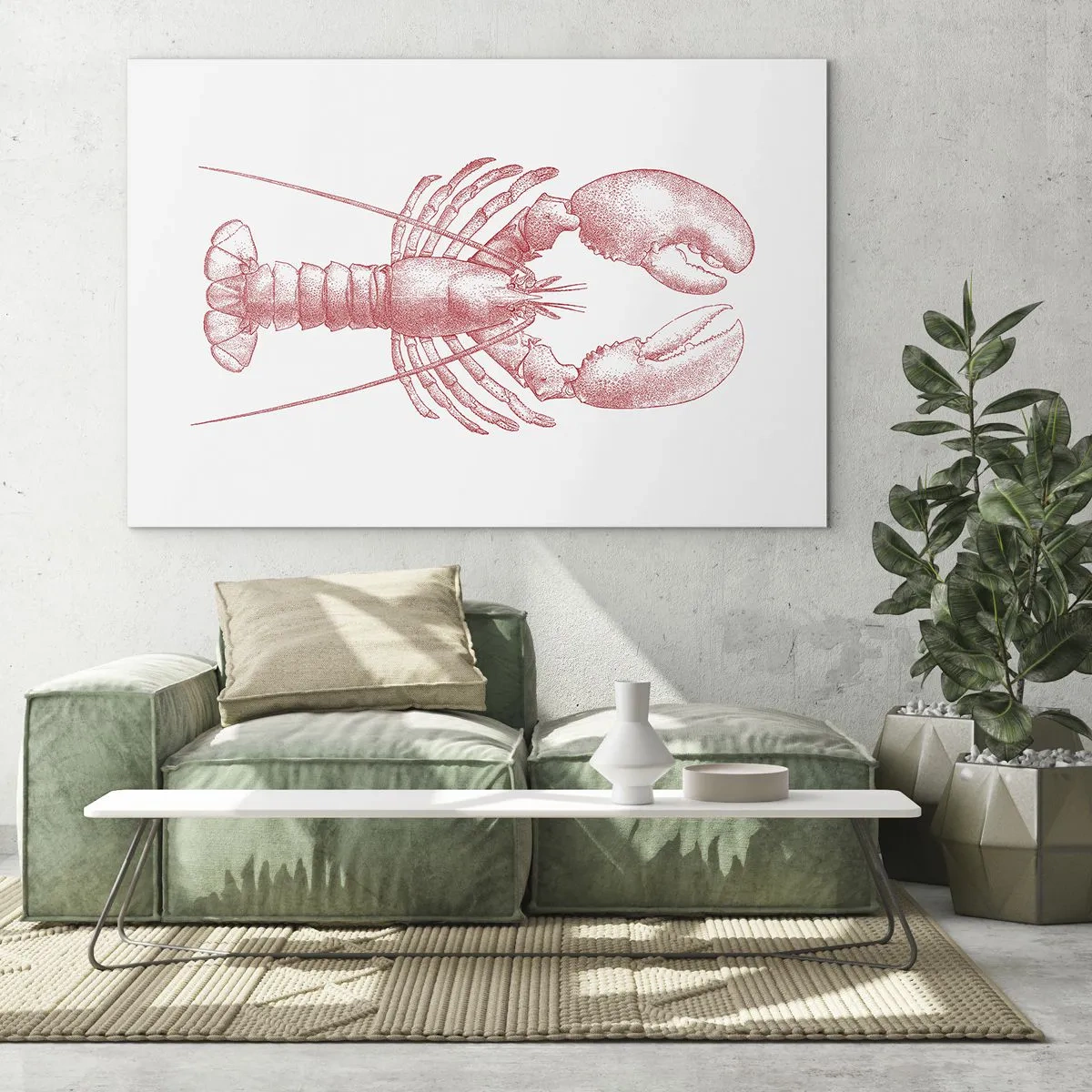 Obraz na skle - Náčrt humra v červené barvě na světlém pozadí - 70x50cm - Humr hodný Homéra - Moderní nástěnná dekorace do obývacího pokoje a ložnice ARTTOR