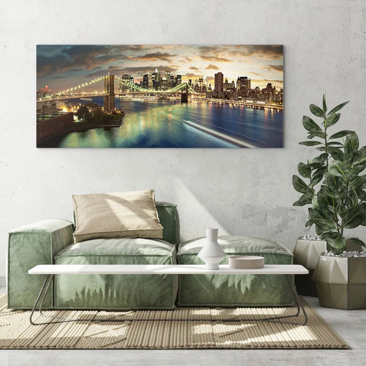 Obraz na skle - Zářivý večer nad Manhattanem - 100x40 cm