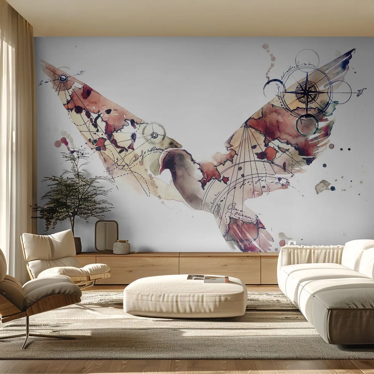 Fototapeta Premium Sand - Vzdušný poutník - Ptactvo, Holub, Abstrakce - 100x70 cm