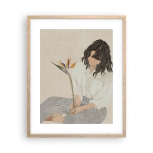 Plakát v rámu světlý dub - Portrét s exotickou květinou - 40x50 cm