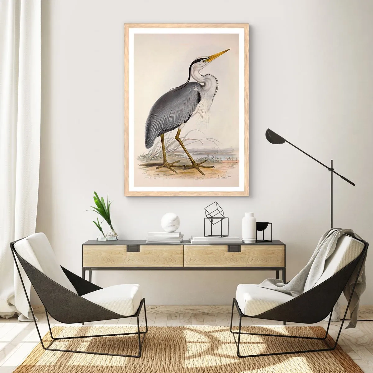 Plakát v rámu světlý dub - Půvab volavky - 50x70 cm