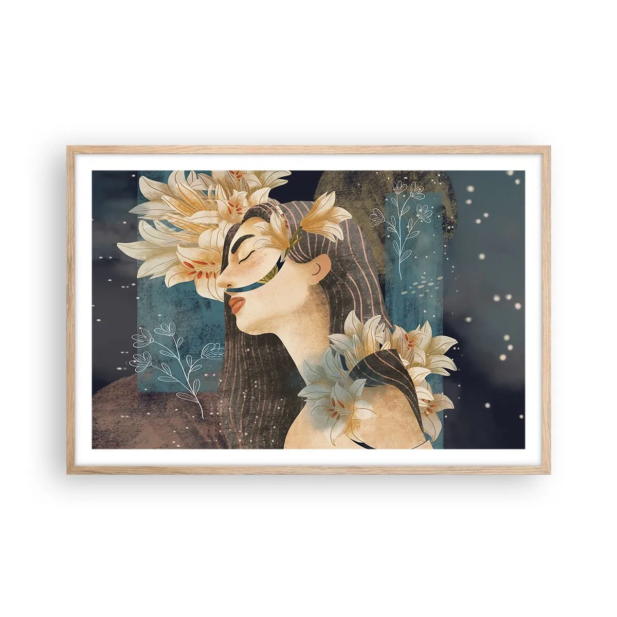 Plakát v rámu světlý dub - Pohádka o princezně s liliemi - 91x61 cm