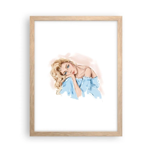 Plakát v rámu světlý dub - Zasněná v modré - 30x40 cm