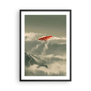 Plakát v černém rámu - Červený dvojplošník na obloze - 50x70cm - Nebojácný průkopník - Moderní nástěnná dekorace do obývacího pokoje a ložnice ARTTOR