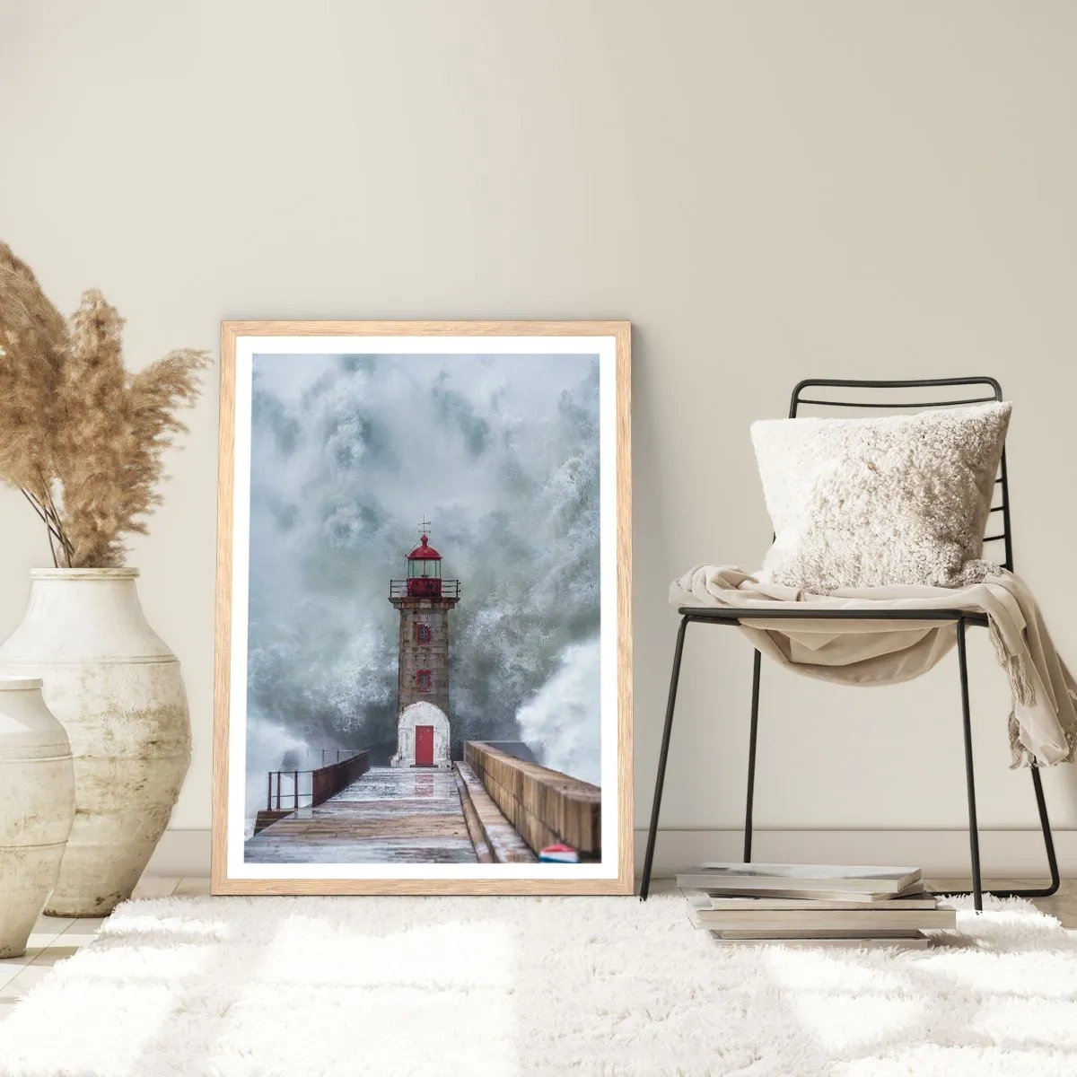 Plakát v rámu světlý dub - Hukot vody, šum větru - 50x70 cm