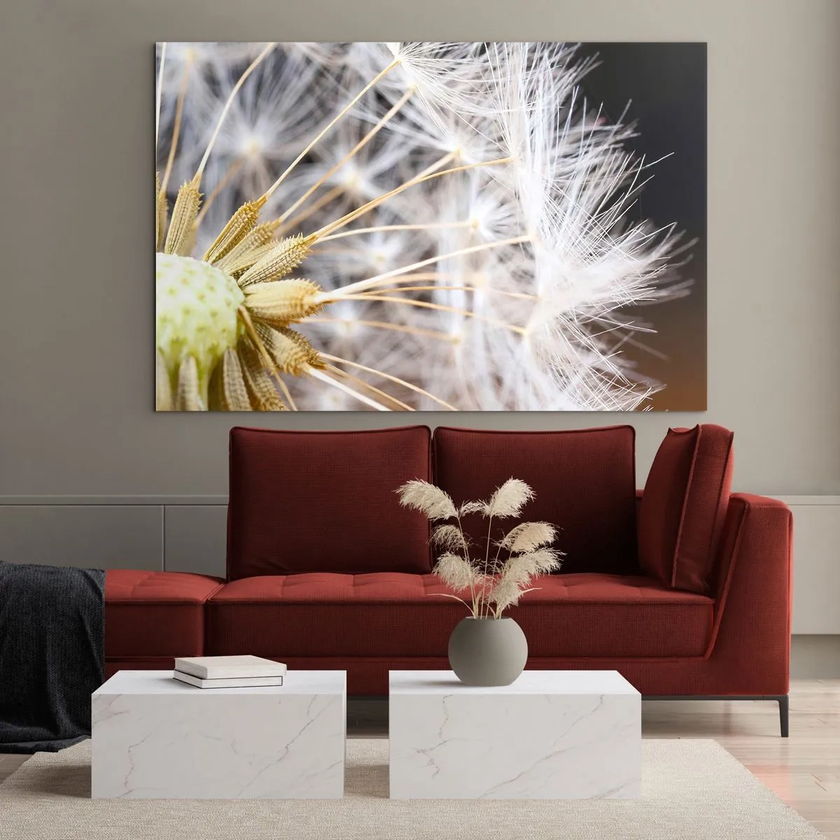 Obraz na skle - Detail pampelišky s jemnými semínky - 70x50cm - Těsně před odletem - Moderní nástěnná dekorace do obývacího pokoje a ložnice ARTTOR