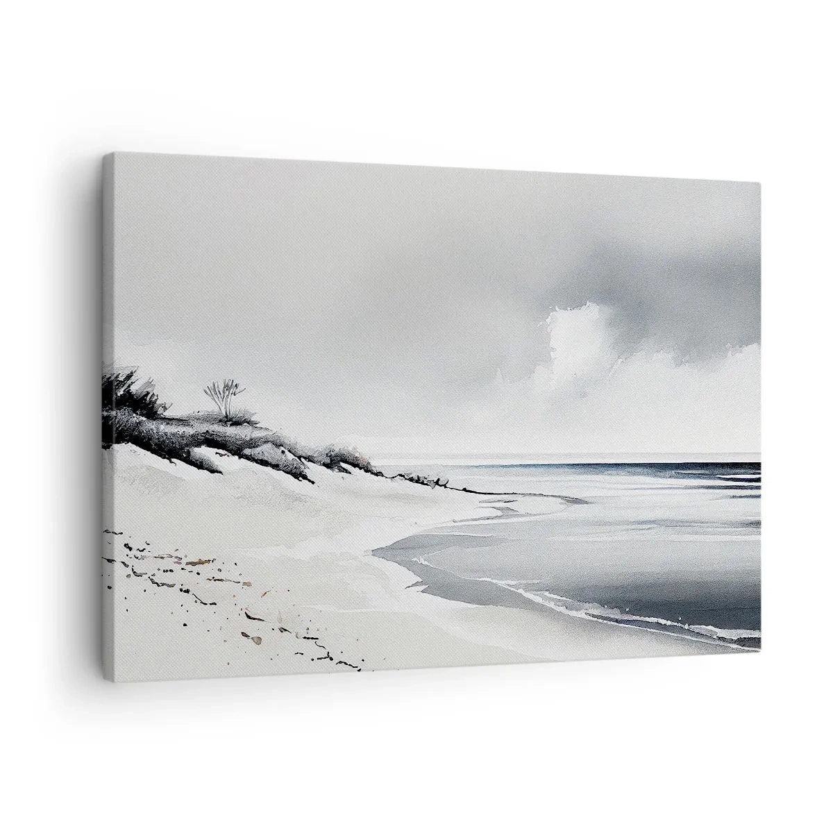 Obraz na plátně - Pláž v tlumených odstínech šedé a modré - 70x50cm - Vždycky spolu - Moderní nástěnná dekorace do obývacího pokoje a ložnice ARTTOR