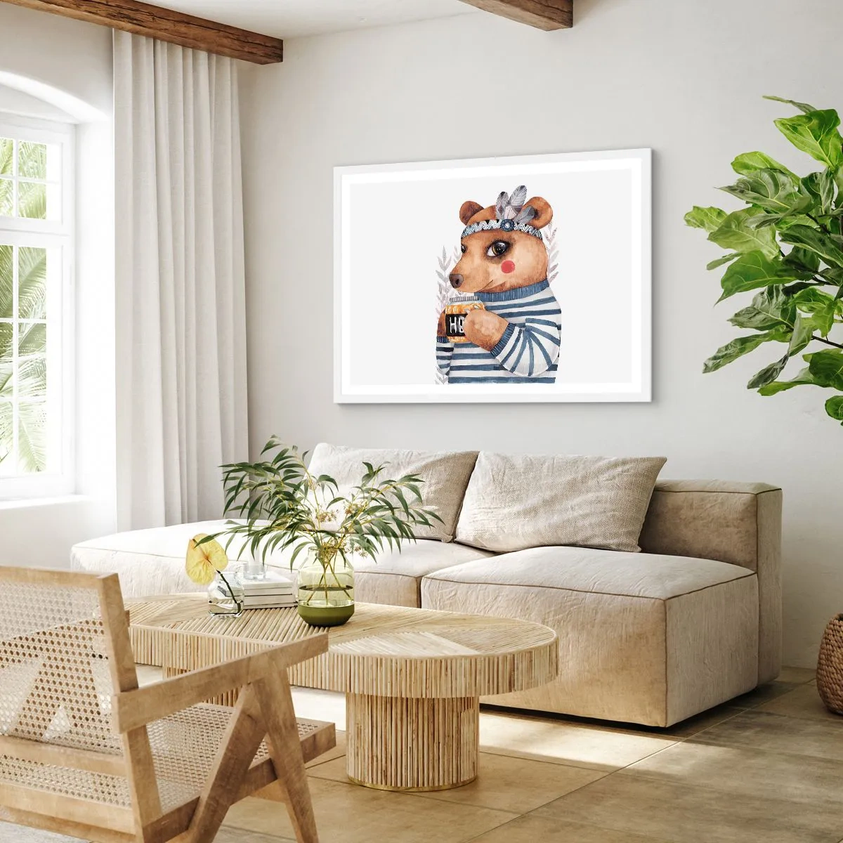 Plakát v bílém rámu - Sladký medvídek - 91x61 cm