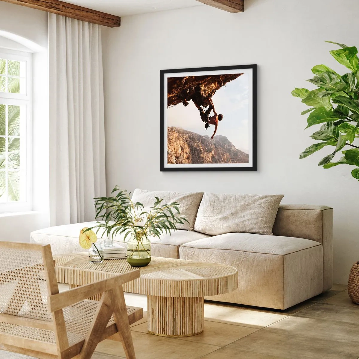 Plakát v černém rámu - Svět smrsknutý v ruce na sesuvu balvanu - 40x40 cm