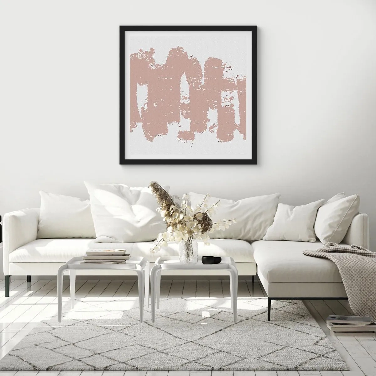 Plakát v černém rámu - Abstrakce v jemné růžové - 60x60 cm