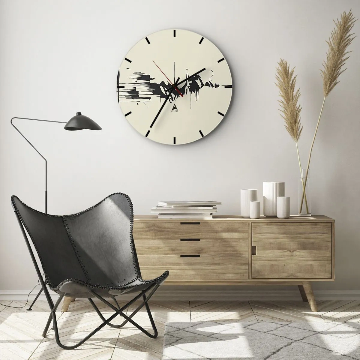 Nástěnné hodiny - Černobílá abstrakce s dynamickými liniemi a tvary - 30x30cm - Spěšná abstrakce - Moderní nástěnná dekorace do obývacího pokoje, kuchyně a ložnice ARTTOR