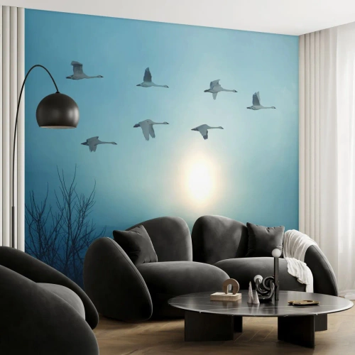 Fototapeta Premium Canvas - Sbohem léto na rok - Krajina, Čáp, Ptactvo - 350x256 cm