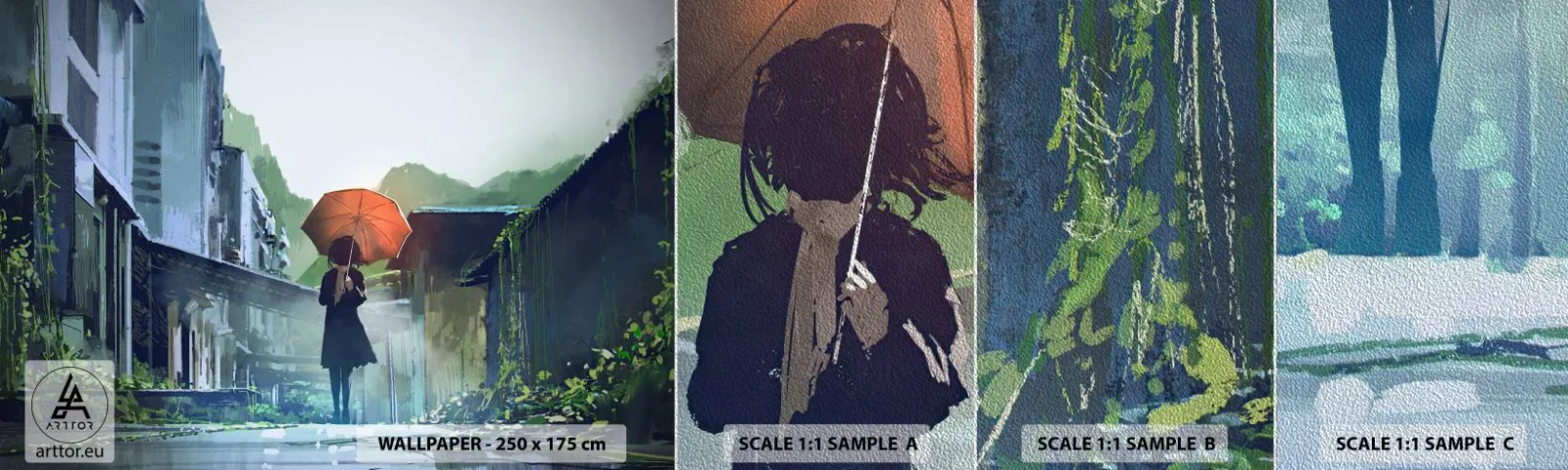 Vzor Fototapety Premium Sand - Oživující déšť - Abstrakce, Město, Architektura - 100x30 cm