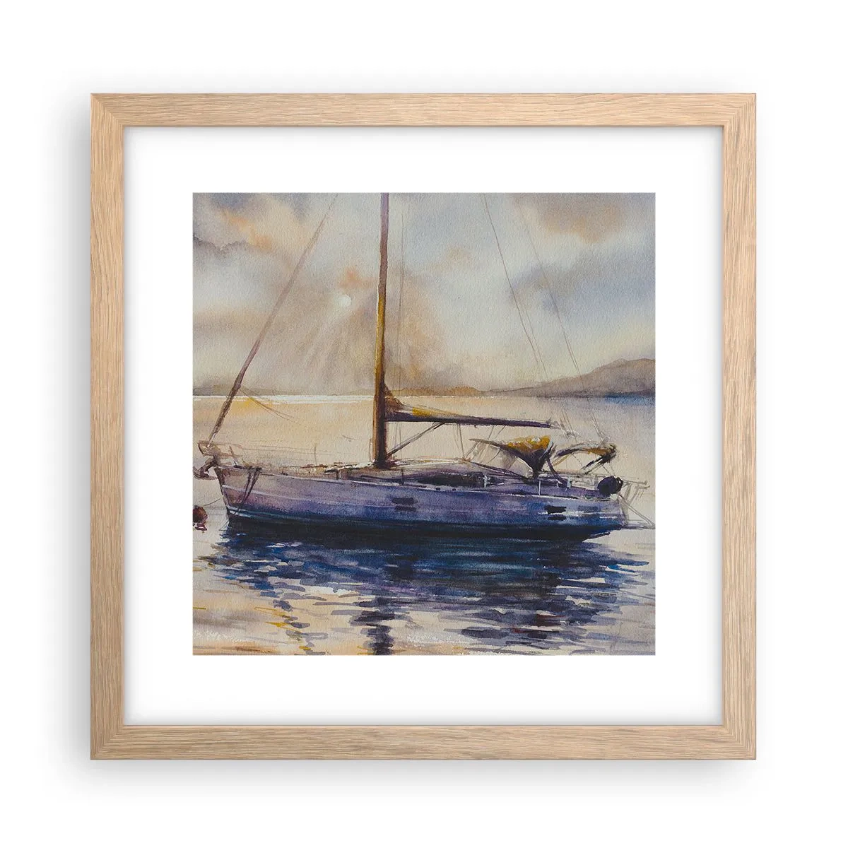 Plakát v rámu světlý dub - Večer v zátoce - 30x30 cm