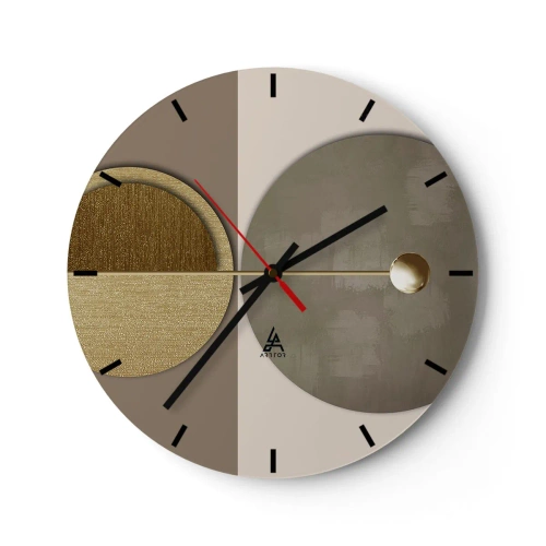 Nástěnné hodiny - Zlaté a béžové geometrické tvary na kontrastním pozadí - 30x30cm - Dokonalá rovnováha - Moderní nástěnná dekorace do obývacího pokoje, kuchyně a ložnice ARTTOR