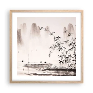 Plakát v rámu světlý dub - Klid rýžových polí - 50x50 cm