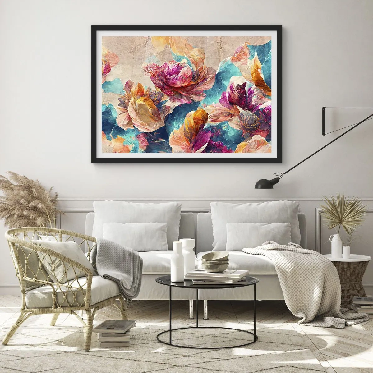 Plakát v černém rámu - Barevné bohatství kytice - 70x50 cm