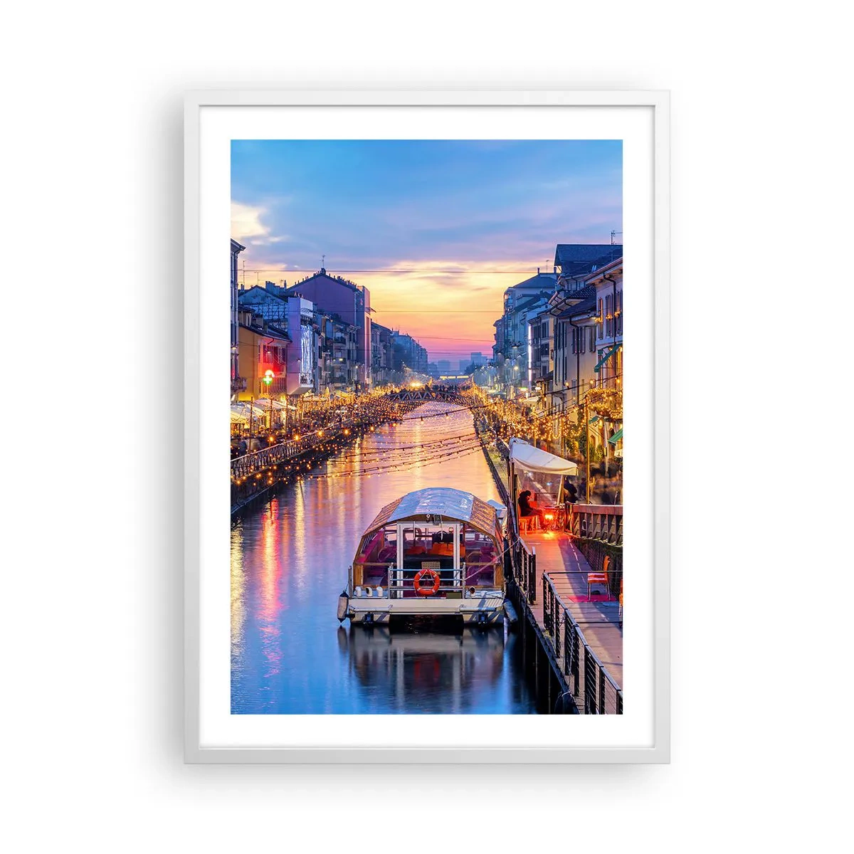 Plakát v bílém rámu - Večer plný světla a zábavy - 50x70 cm