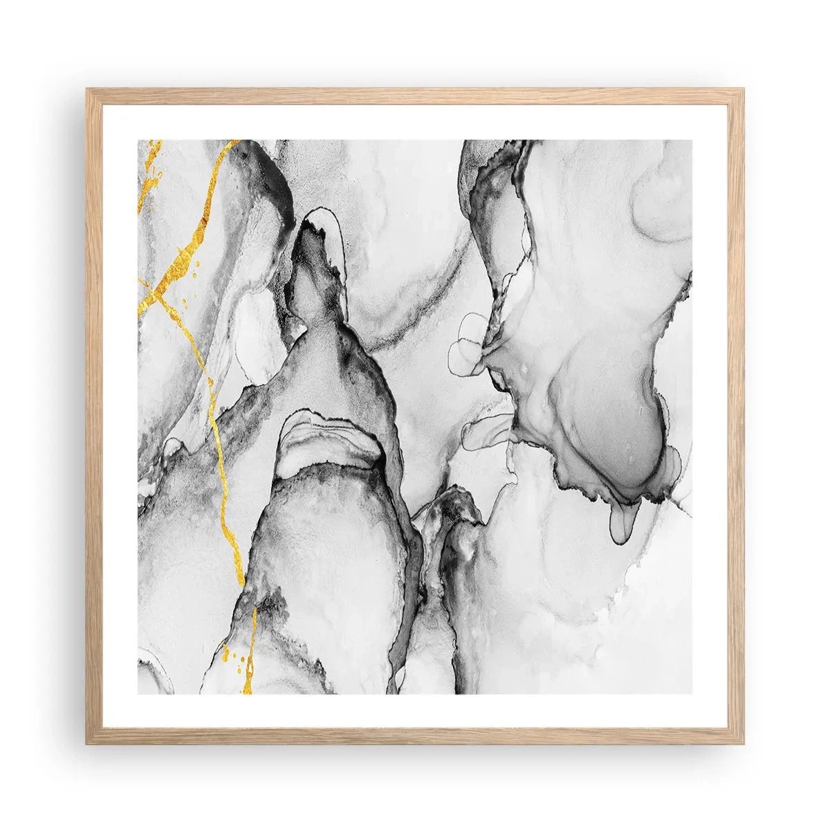 Plakát v rámu světlý dub - Kompozice se zlatým motivem - 60x60 cm