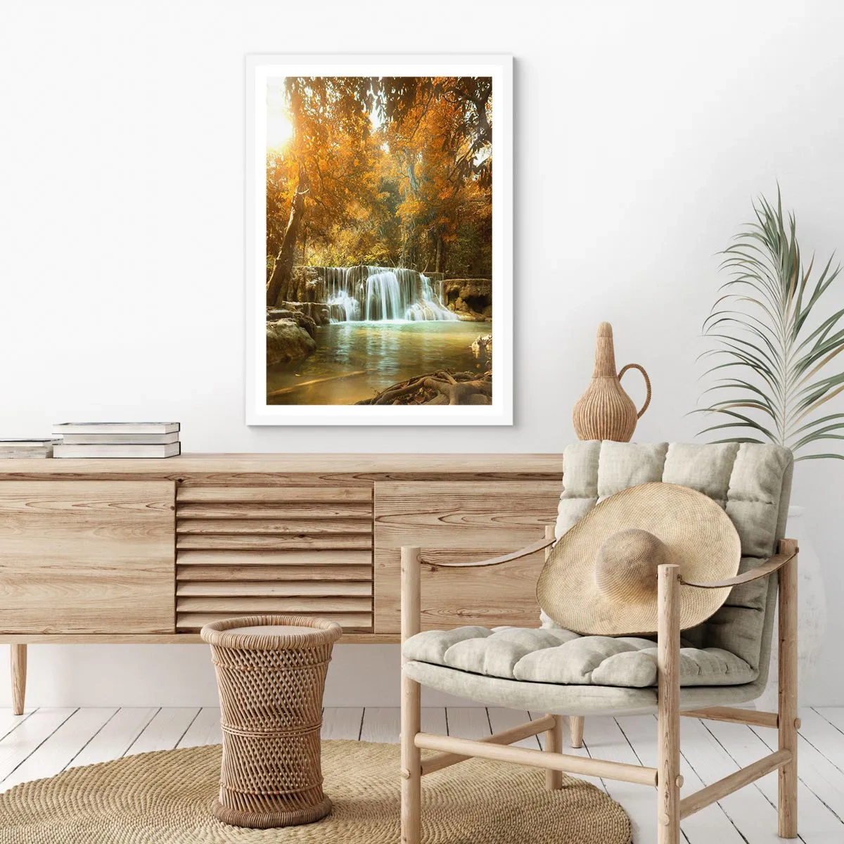 Plakát v bílém rámu - Parkový vodopád - 61x91 cm