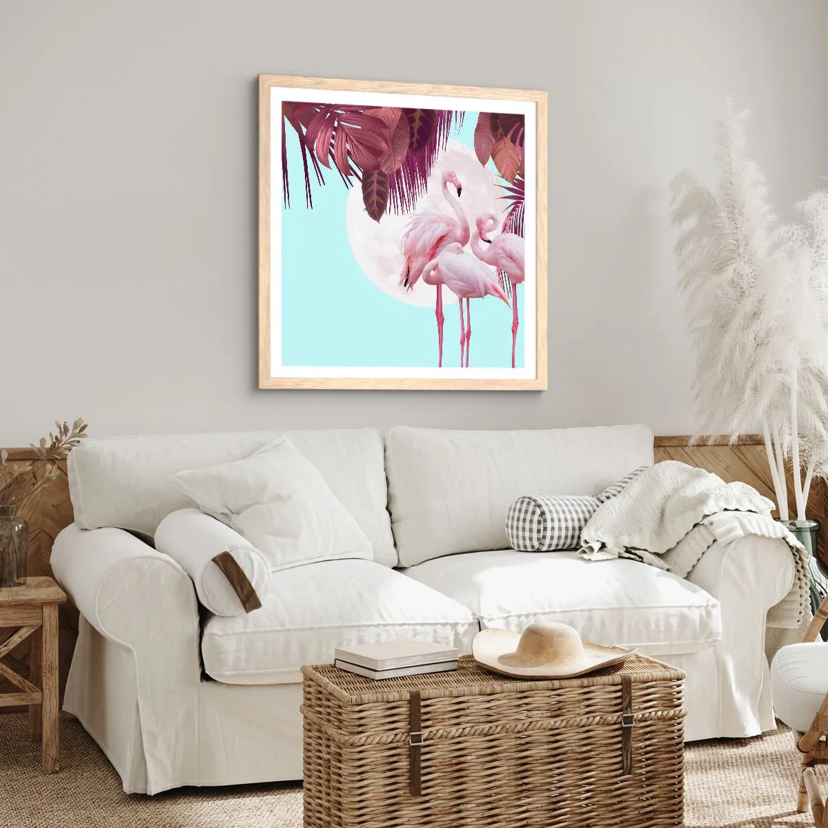 Plakát v rámu světlý dub - Tři ptačí grácie - 40x40 cm