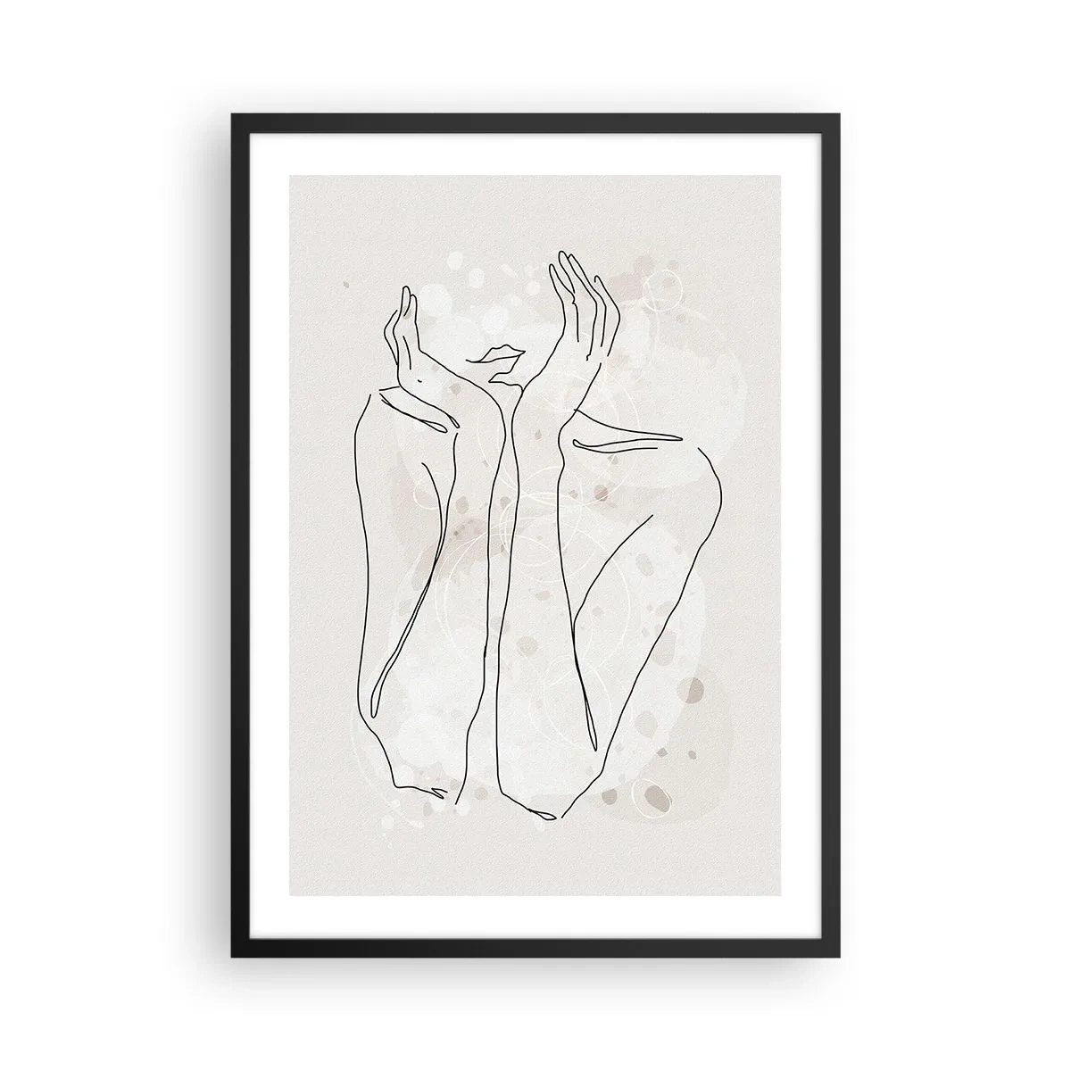 Plakát v černém rámu - Konturová kresba ruky s abstraktním pozadím v odstínech béžové - 50x70cm - Zasněný okamžik - Moderní nástěnná dekorace do obývacího pokoje a ložnice ARTTOR