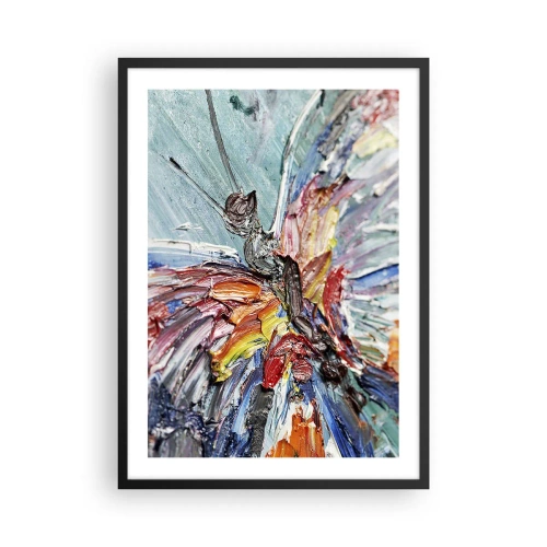 Plakát v černém rámu - Abstraktní motýl v intenzivních barvách a texturách. - 50x70cm - Namalovaný přírodou - Moderní nástěnná dekorace do obývacího pokoje a ložnice ARTTOR