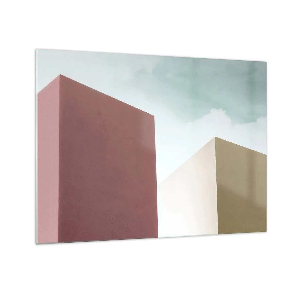 Obraz na skle - Geometrické budovy v pastelových barvách - 70x50cm - Geometrie slunečného léta - Moderní nástěnná dekorace do obývacího pokoje a ložnice ARTTOR