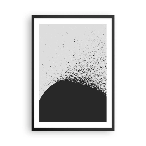 Plakát v černém rámu - Minimalistická abstrakce s černou skvrnou na světlém pozadí - 50x70cm - Pohyb částic - Moderní nástěnná dekorace do obývacího pokoje a ložnice ARTTOR