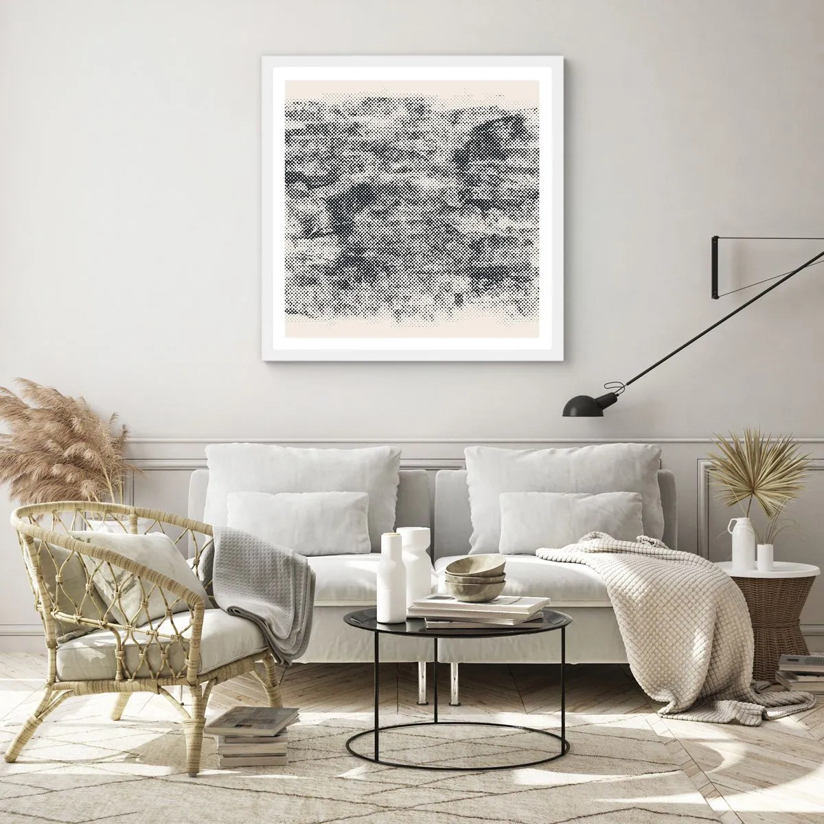 Plakát v bílém rámu - Mlžná kompozice - 40x40 cm