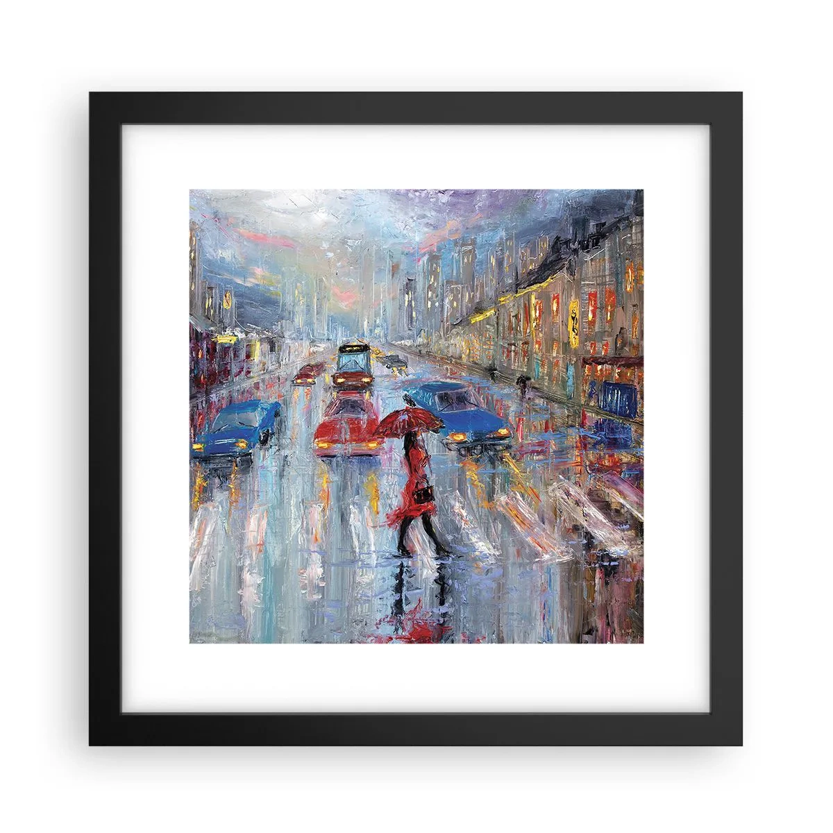 Plakát v černém rámu - Deštivé odpoledne ve městě - 30x30 cm