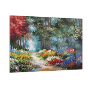 Obraz na skle - Lesní zahrada, květinový les - 120x80 cm