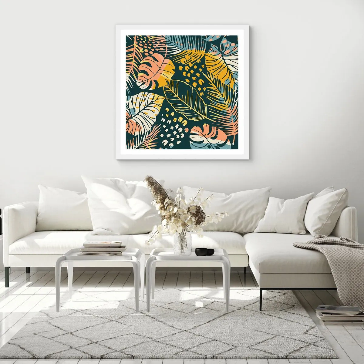 Plakát v bílém rámu - Listová fantazie - 30x30 cm