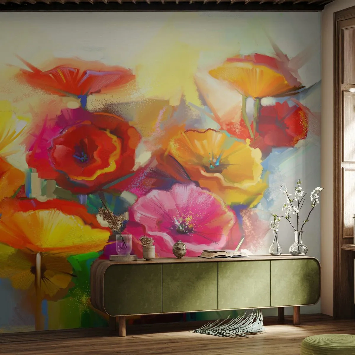 Fototapeta Premium Sand - Nejenom červené - Květiny, Vlčí mák, Zahrada - 250x175 cm