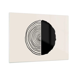 Obraz na skle - Minimalistická grafika průřezu kmene stromu ve dvou polovinach. - 70x50cm - Půl na půl - Moderní nástěnná dekorace do obývacího pokoje a ložnice ARTTOR