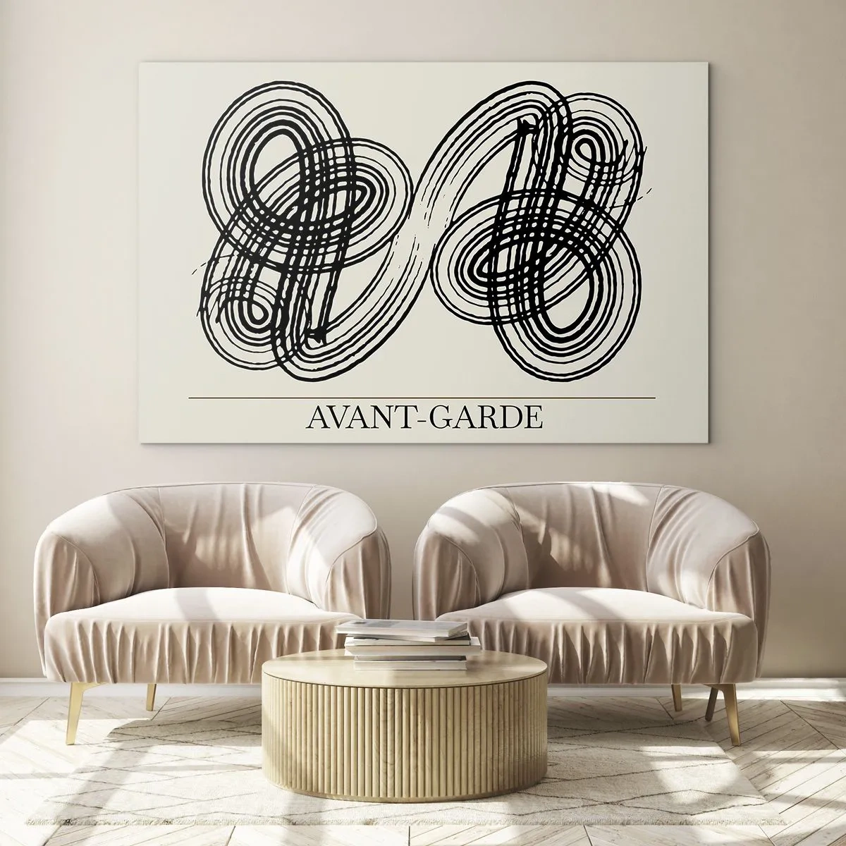 Obraz na skle - Černé avantgardní smyčky a čáry na světlém pozadí - 70x50cm - Vyšlo to spontánně - Moderní nástěnná dekorace do obývacího pokoje a ložnice ARTTOR