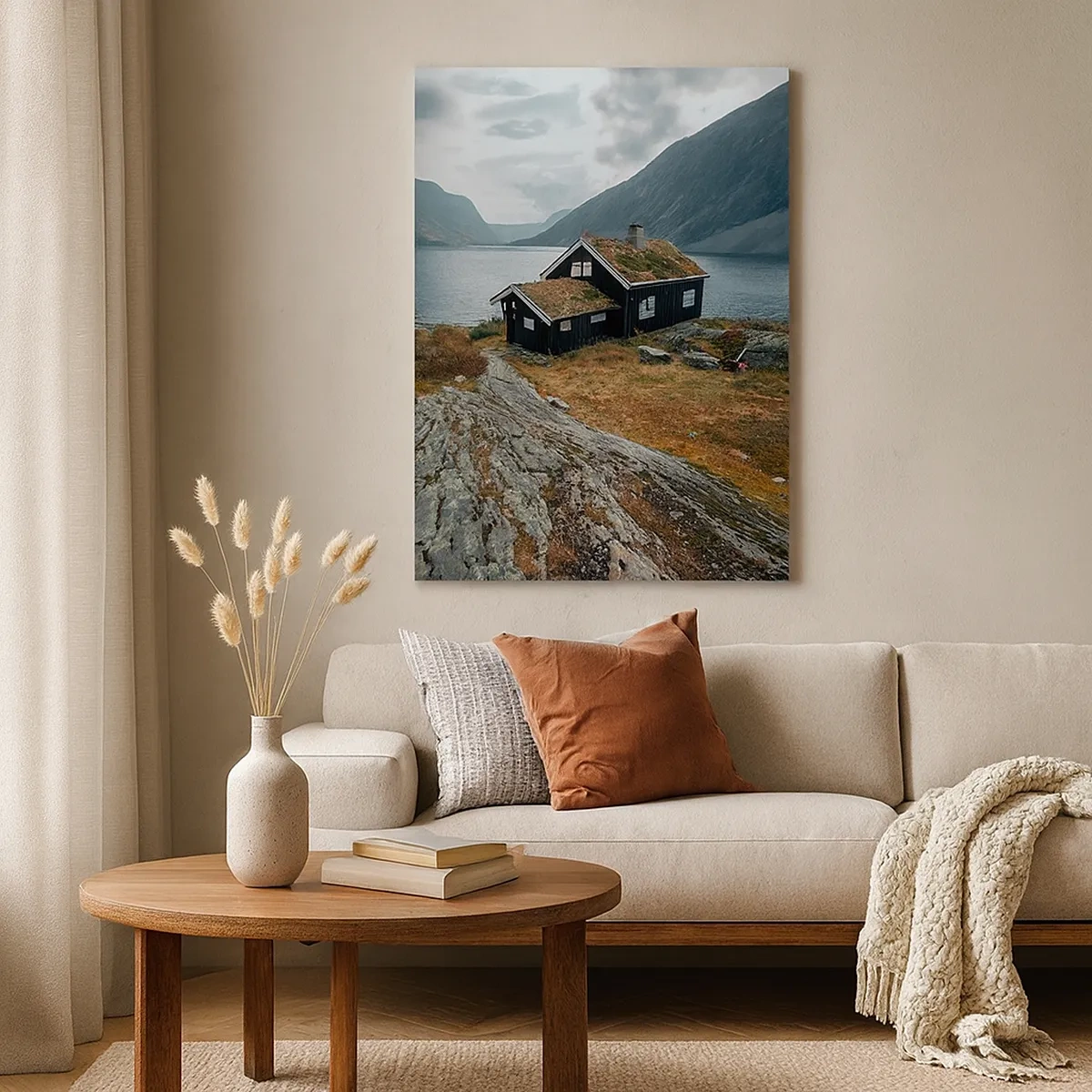 Obraz na plátně - Domek u fjordu - 50x70 cm