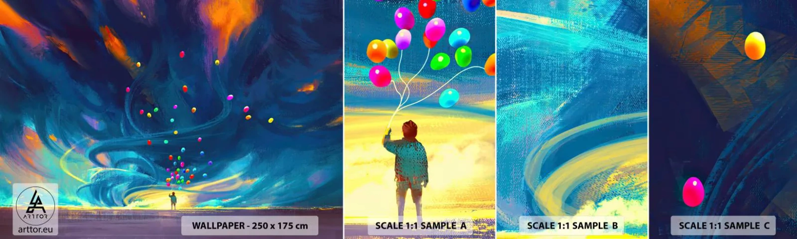 Vzor Fototapety Samolepicí Deluxe Sticker - Na modrý vítr - Pro děti, Barevné balónky, Abstrakce - 100x30 cm