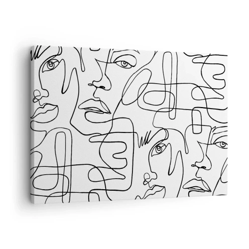Obraz na plátně - Minimalistická kresba obličeje s linkami na světlém pozadí. - 70x50cm - Ve spletených emocích - Moderní nástěnná dekorace do obývacího pokoje a ložnice ARTTOR