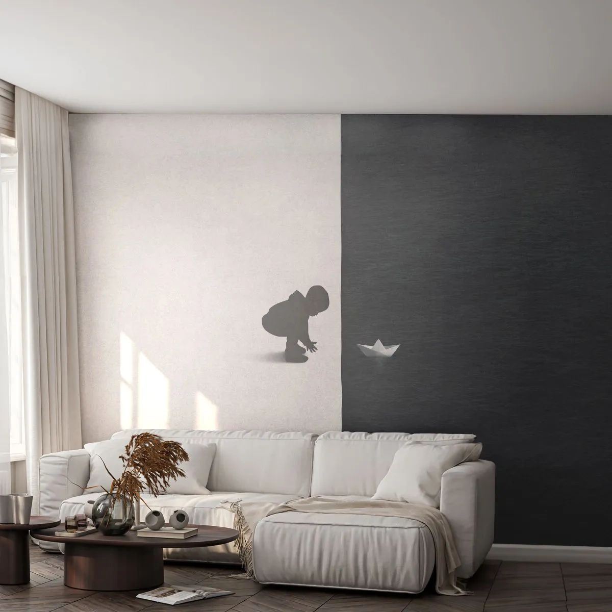 Fototapeta Standard Eco - Velká výprava - Dítě, Černý a bílý, Voda - 150x105 cm