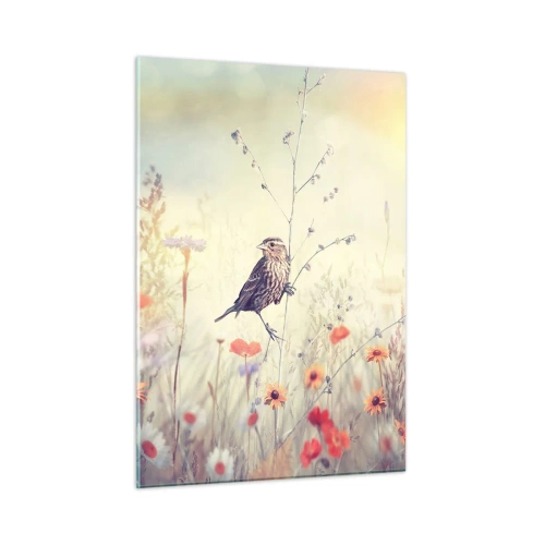 Obraz na skle - Portrét ptáka s loukou v pozadí - 50x70 cm