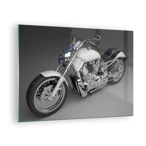 Obraz na skle - Stylový motocykl na šedém pozadí s moderním nádechem - 70x50cm - Až si chcete kleknout - Moderní nástěnná dekorace do obývacího pokoje a ložnice ARTTOR