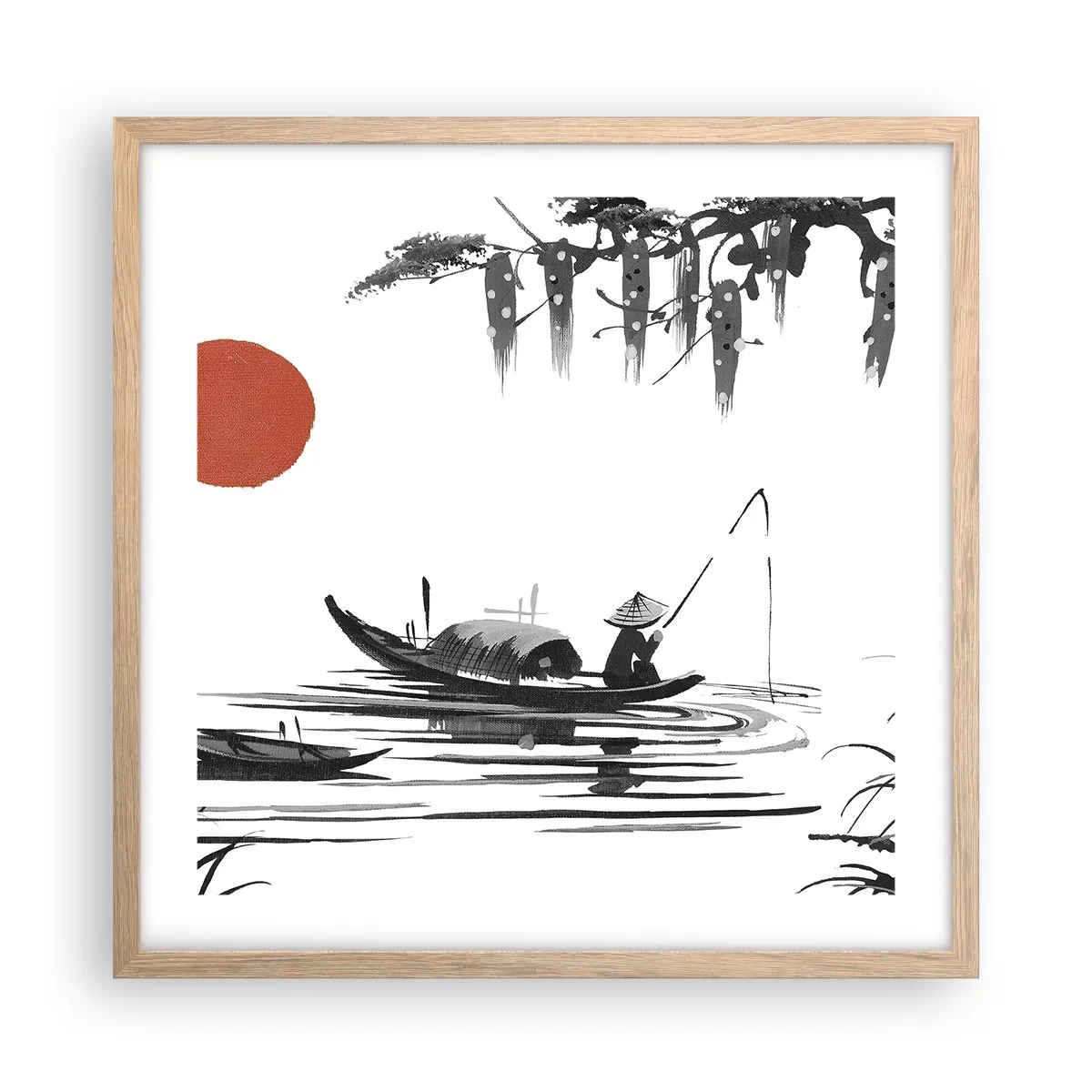 Plakát v rámu světlý dub - Asijské odpoledne - 50x50 cm