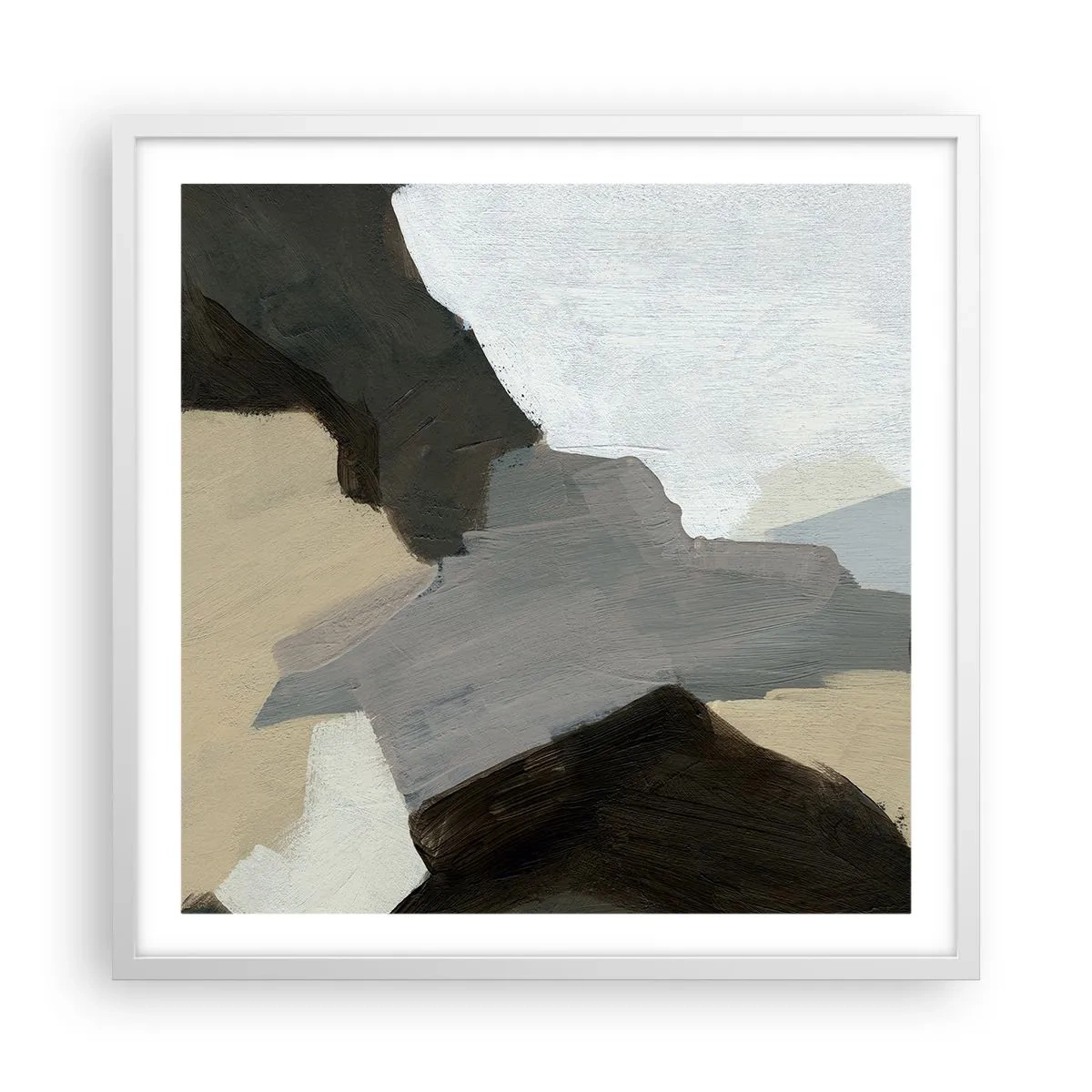 Plakát v bílém rámu - Abstrakce: křižovatka šedi - 60x60 cm