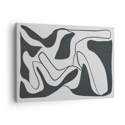 Obraz na plátně - Černobílá abstrakce s organickými tvary - 70x50cm - Abstraktní hra v labyrintu - Moderní nástěnná dekorace do obývacího pokoje a ložnice ARTTOR